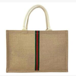 NWT Hibala Woven Large Beach Bag Tote Bag Green And Red Stripe